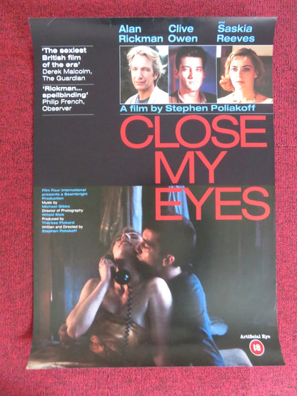 CLOSE MY EYES VHS VIDEO POSTER ALAN RICKMAN CLIVE OWEN STEPHEN POLIAKOFF 1991