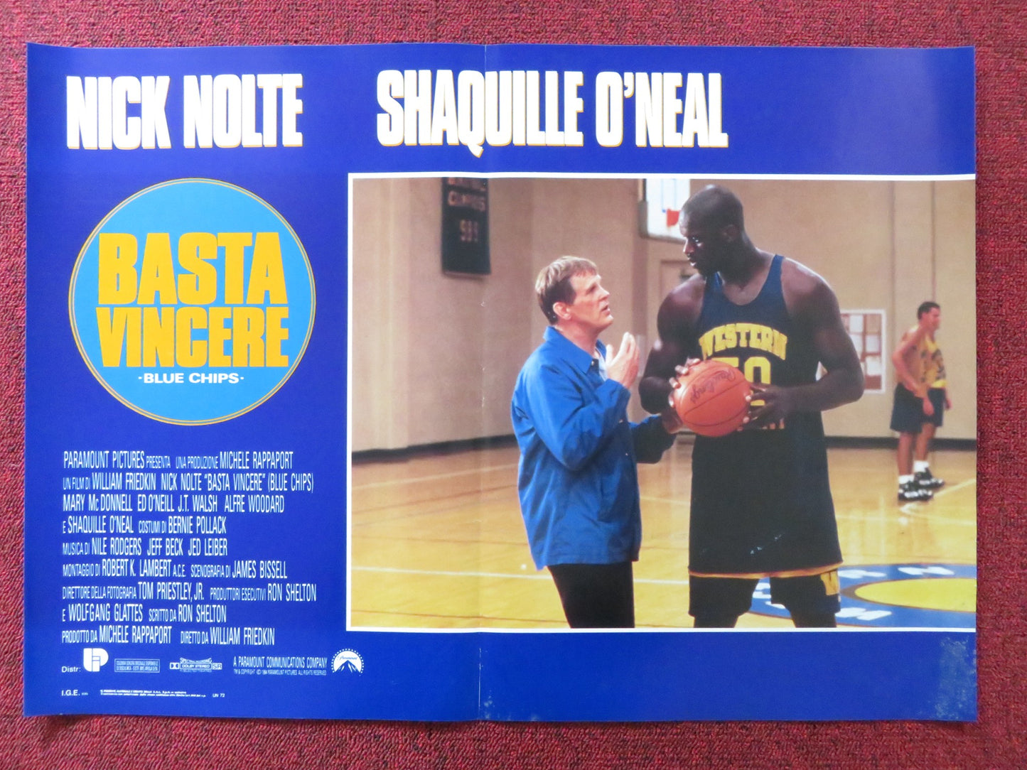 BLUE CHIPS - A ITALIAN FOTOBUSTA POSTER NICK NOLTE SHAQUILLE O'NEAL 1994