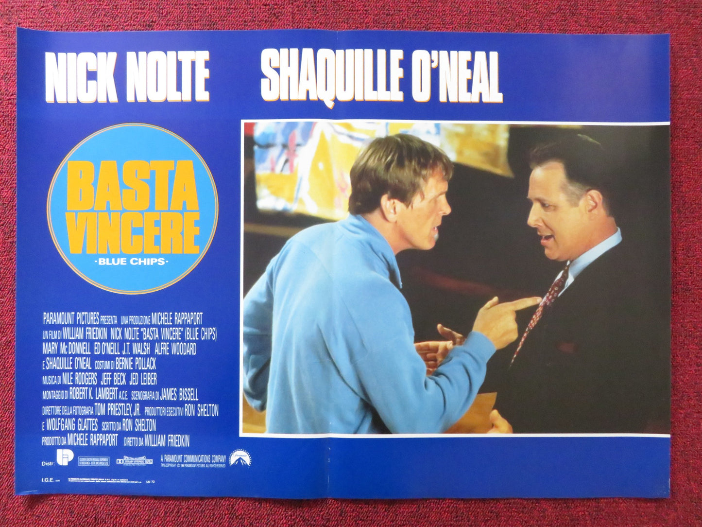 BLUE CHIPS - C ITALIAN FOTOBUSTA POSTER NICK NOLTE SHAQUILLE O'NEAL 1994