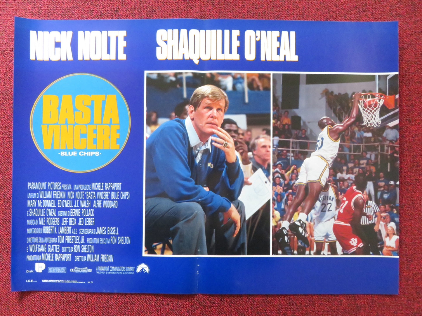 BLUE CHIPS - F ITALIAN FOTOBUSTA POSTER NICK NOLTE SHAQUILLE O'NEAL 1994