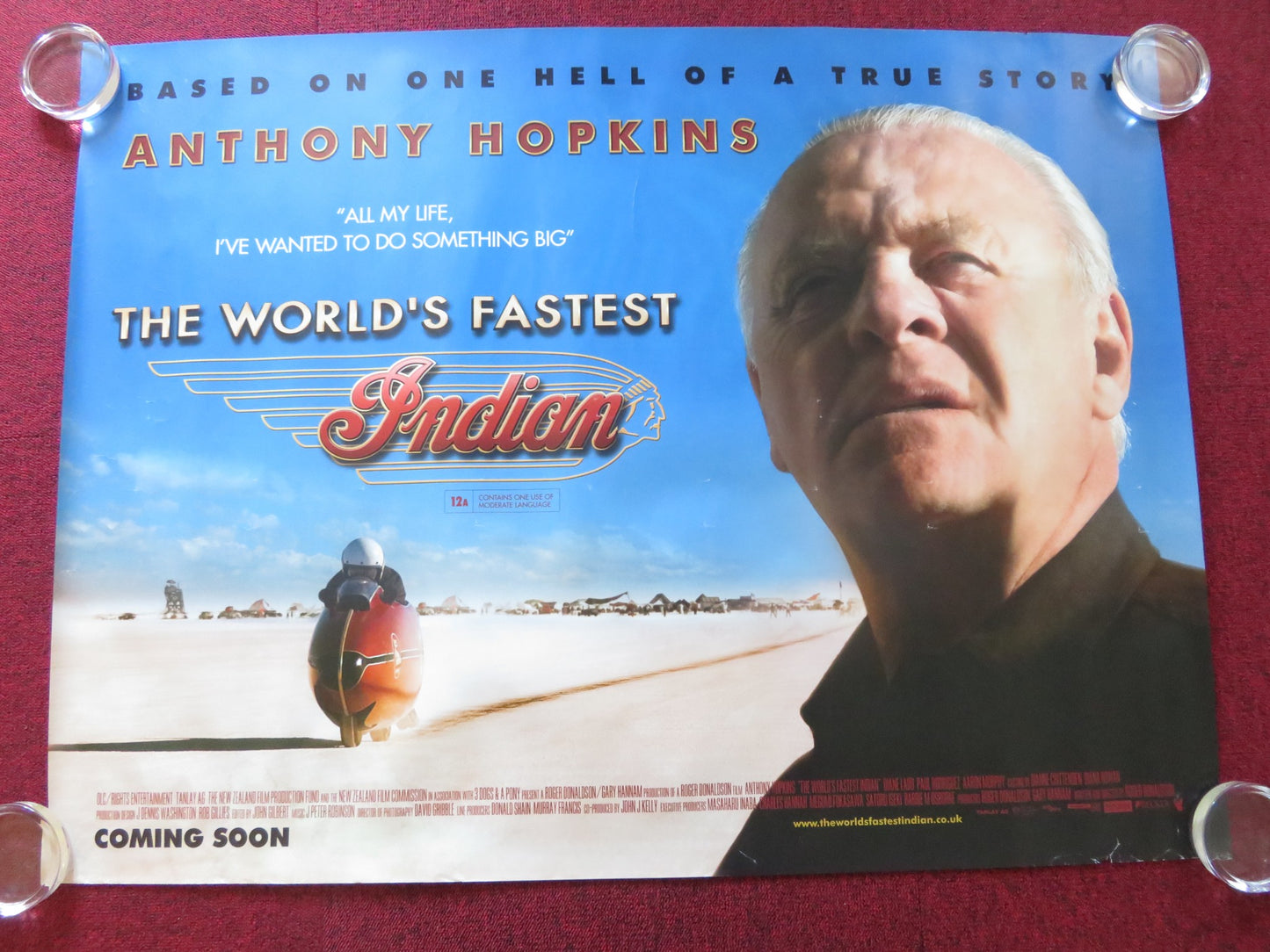 WORLD'S FASTEST INDIAN UK QUAD ROLLED POSTER ANTHONY HOPKINS ANTONY STARR 2005