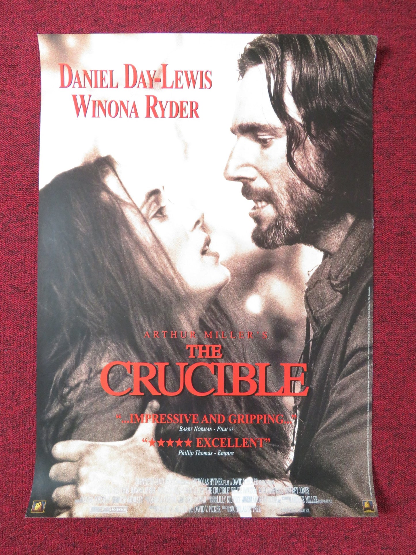 THE CRUCIBLE VHS VIDEO POSTER DANIEL DAY-LEWIS WINONA RYDER 1996