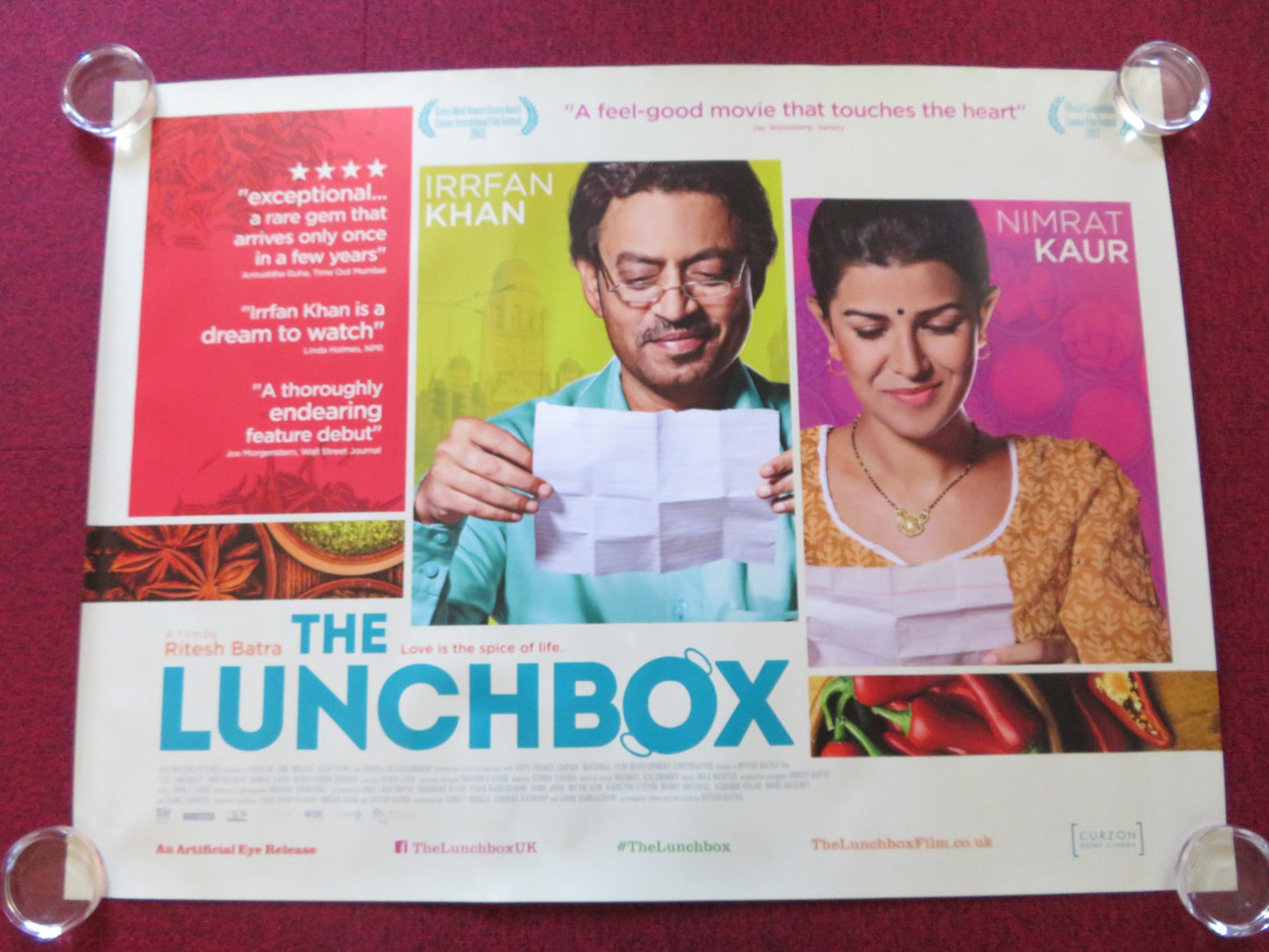 THE LUNCHBOX UK QUAD ROLLED POSTER IRRFAN KHAN NIMRAT KAUR 2013