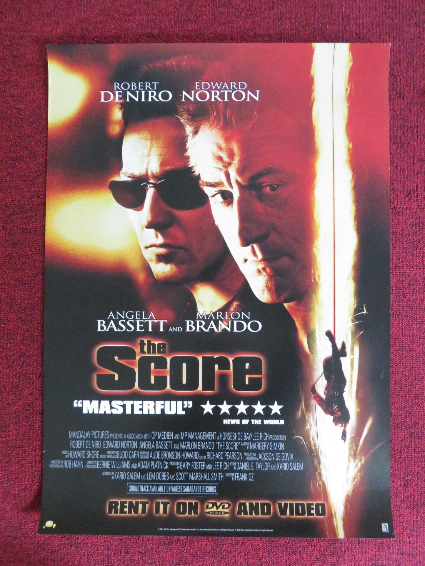 THE SCORE VHS POSTER POSTER ROBERT DE NIRO EDWARD NORTON 2001