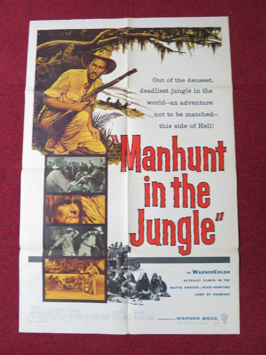 MANHUNT IN THE JUNGLE FOLDED US ONE SHEET POSTER ROBIN HUGHES LUIS ALVAREZ 1958