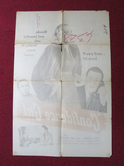 CONFIDENCE GIRL FOLDED US ONE SHEET POSTER TOM CONWAY HILLARY BROOKE 1952