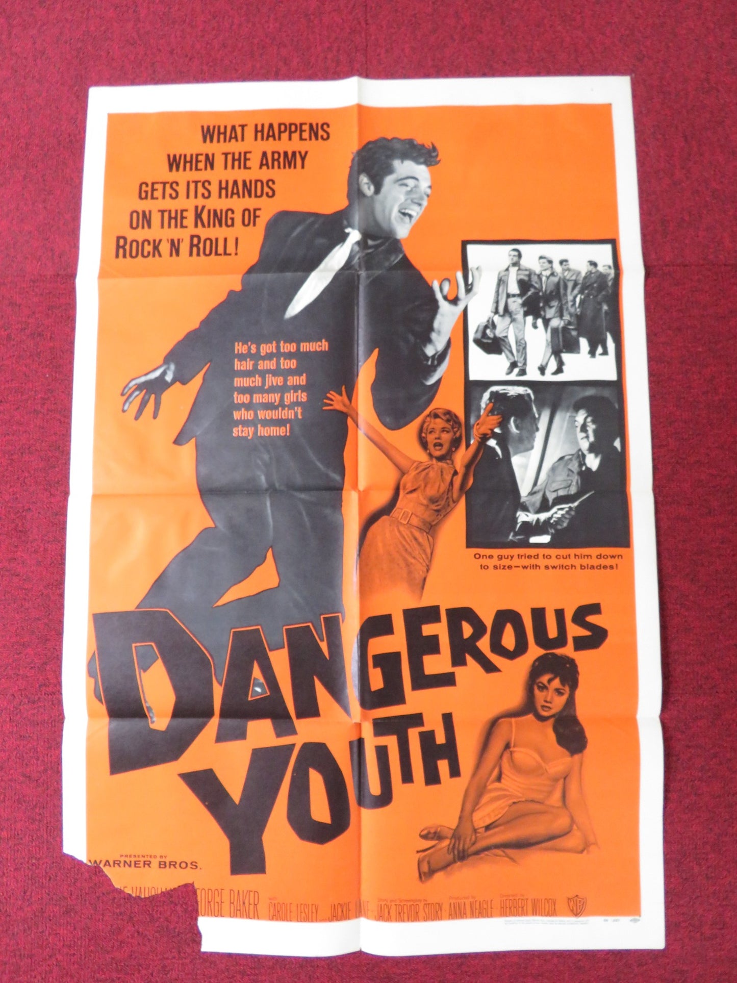 DANGEROUS YOUTH FOLDED US ONE SHEET POSTER GEORGE BAKER FRANKIE VAUGHAN 1957