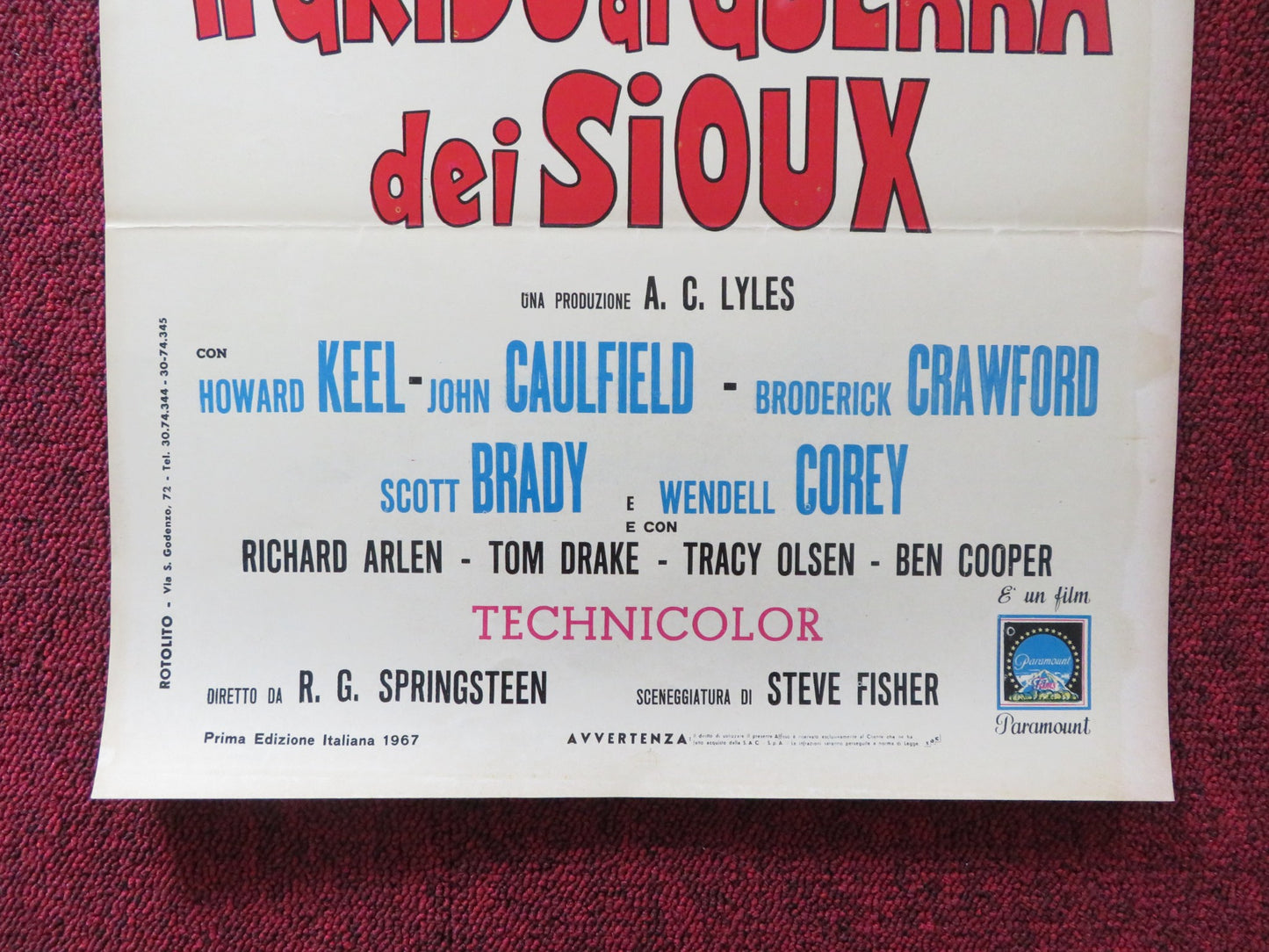 RED TOMAHAWK ITALIAN LOCANDINA POSTER HOWARD KEEL JOHN CAULFIELD 1967