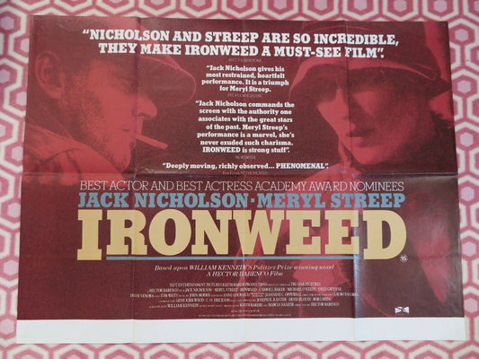 IRONWEED UK ORIGINAL QUAD POSTER 1987 JACK NICHOLSON MERYL STREEP TOM WAITS RARE