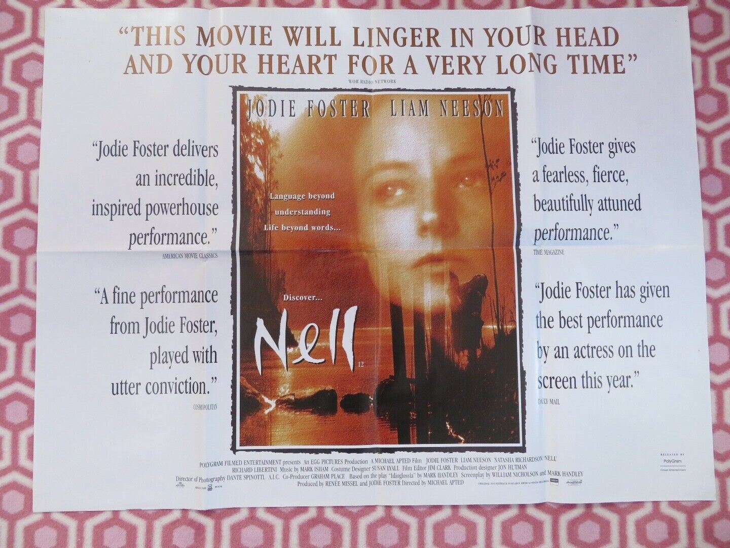 NELL UK ORIGINAL QUAD POSTER JODIE FOSTER LIAM NEESON 1994 RARE