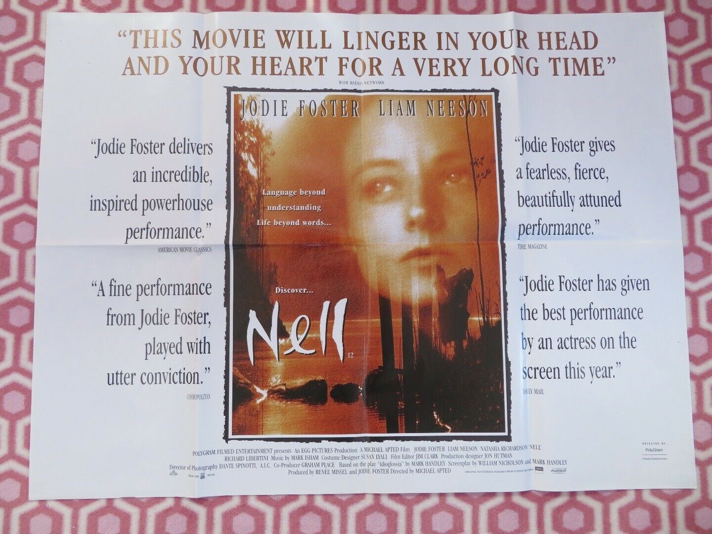 NELL UK ORIGINAL QUAD POSTER JODIE FOSTER LIAM NEESON 1994 RARE