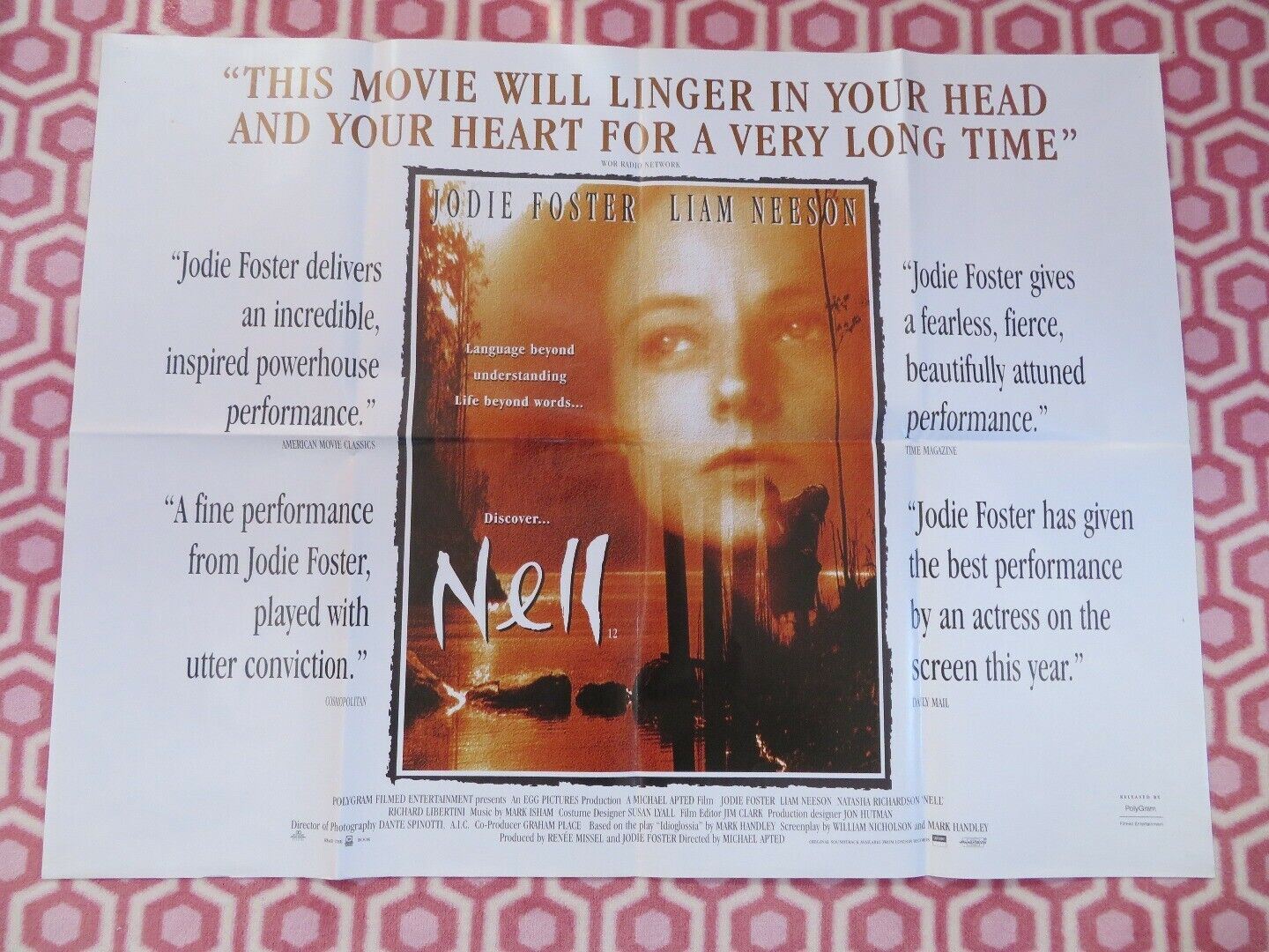 NELL UK ORIGINAL QUAD POSTER JODIE FOSTER LIAM NEESON 1994 RARE