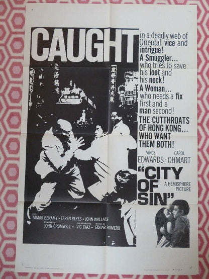 CITY OF SIN 1966 US ONE SHEET POSTER AKA SCAVENGERS VINCE EDWARDS RARE