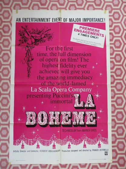 LA BOHEME US ONE SHEET POSTER OPERA FRANCO ZEFFIRELLI 1965