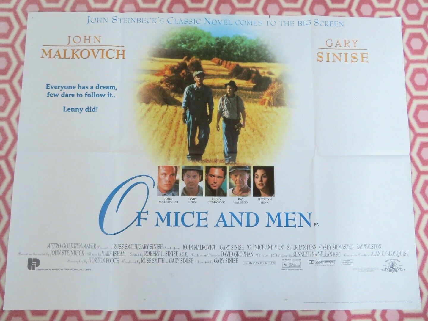 OF MICE AND MEN BRITISH QUAD (30" x 40") POSTER GARY SINISE JOHN MALKOVICH 1992