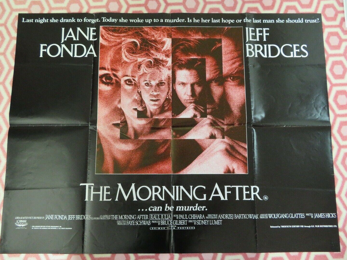 THE MORNING AFTER BRITISH QUAD (30" x 40") POSTER JEFF BRIDGES JANE FONDA 1986