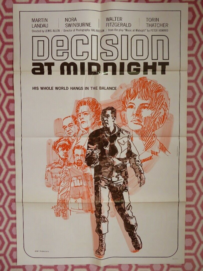 DECISION AT MIDNIGHT ONE SHEET POSTER  FOLDED MATRIN LANDAU LEWIS ALLEN 1965