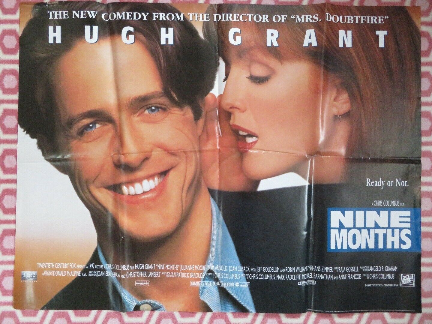 NINE MONTHS BRITISH QUAD (30"x 40") POSTER HUGH GRANT JULIANNE MOORE 1995