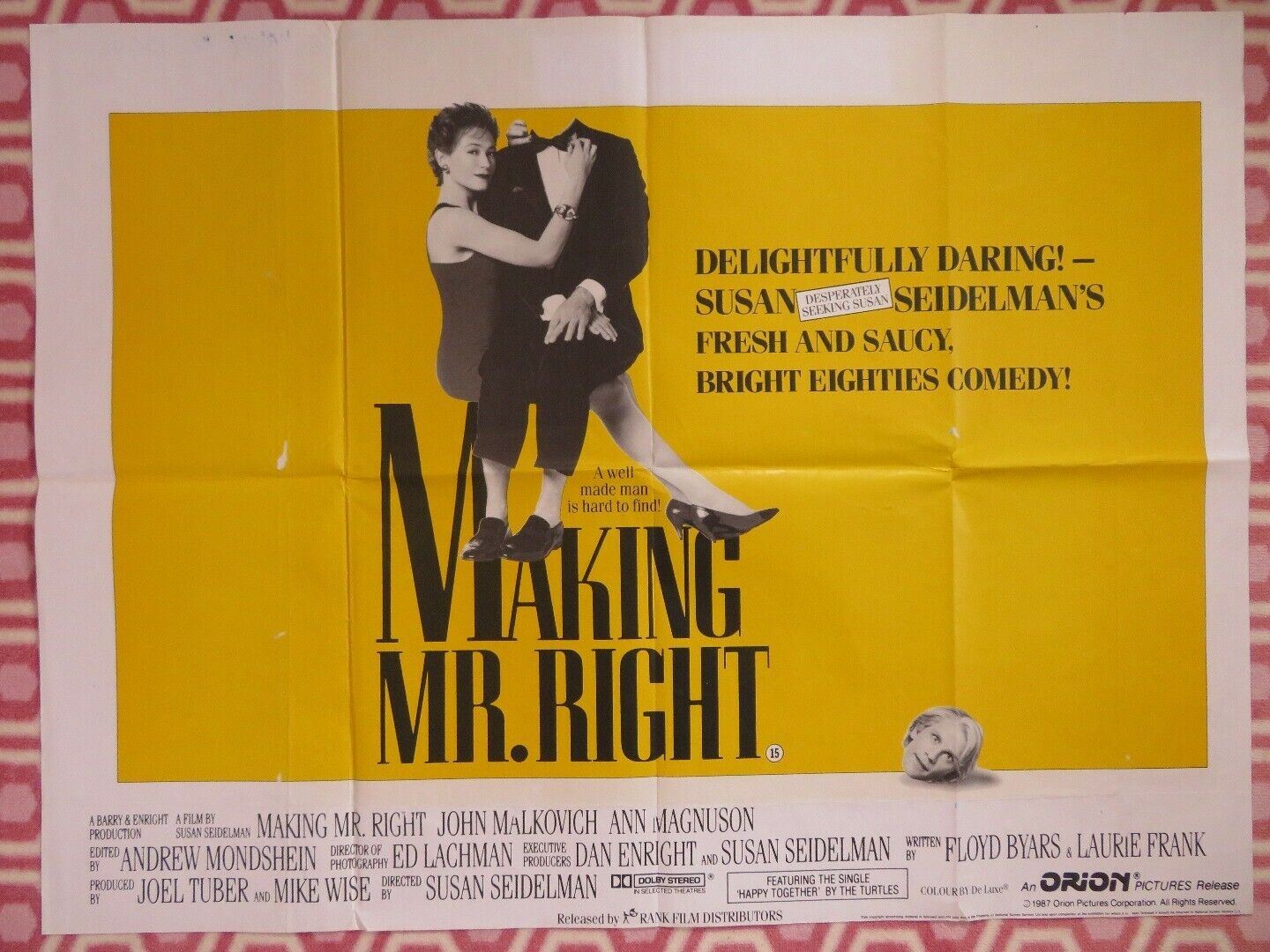 MAKING MR.RIGHT BRITISH QUAD (30 x 40) POSTER JOHN MALKOVICH ANN MAGNUSON 1987