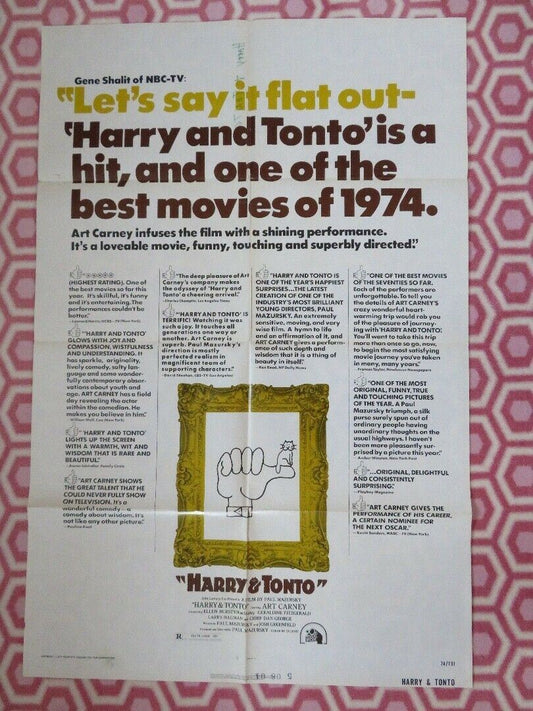 HARRY & TONTO US ONE SHEET  POSTER  ART CARNEY GLEN BURSTYN  1971