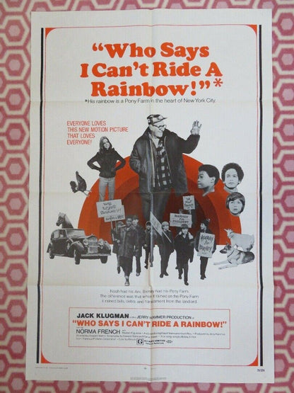 WHO SAYS I CAN'T RIDE A RAINBOW ONE SHEET POSTER  JACK KLUGMAN 1971