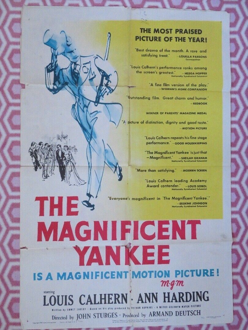 THE MAGNIFICENT YANKEE ONE SHEET POSTER FOLDED LOUIS CALHERN ANN HARDING