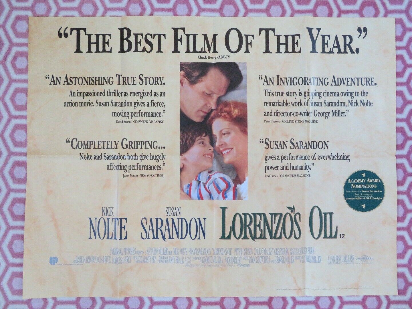 LORENZO'S OIL BRITISH QUAD (30"x40") POSTER NICK NOLTE SUSAN SARANDON 1992