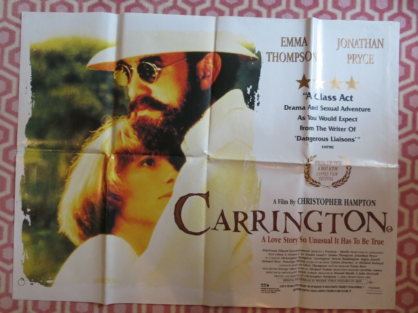 CARRINGTON BRITISH QUAD (30" x 40") POSTER EMMA THOMPSON JONATHAN PRYCE 1995