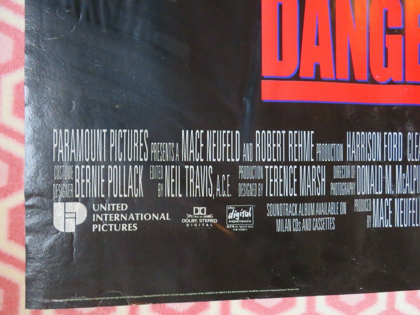 CLEAR AND PRESENT DANGER QUAD (30"x 40") ROLLED POSTER HARRISON FORD TOM CLANCY