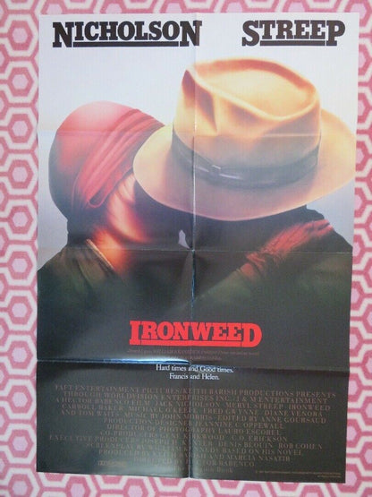 IRONWEED ONE SHEET FOLDED POSTER JACK NICHOLSON MERYL STREEP 1987