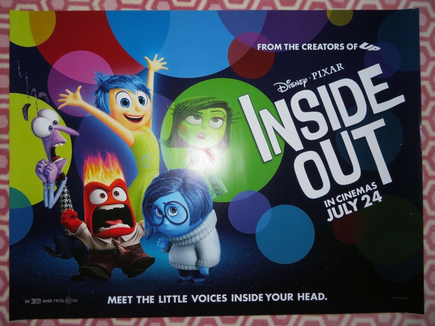 INSIDE OUT QUAD (30"x 40") ROLLED POSTER DISNEY AMY POEHLER RICHARD KIND 2015