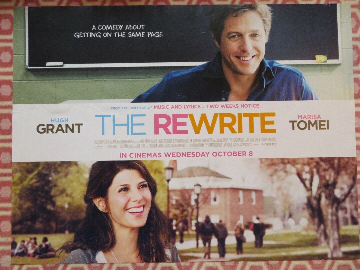 THE REWRITE QUAD (30"x 40") ROLLED POSTER HUGH GRANT MARISA TOMEI 2014