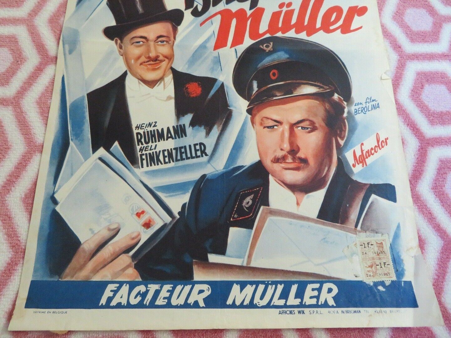 BRIEFDRAGER MULLER / Mailman Mueller BELGIUM (21.5"x 14") POSTER H.RUHMANN  1953