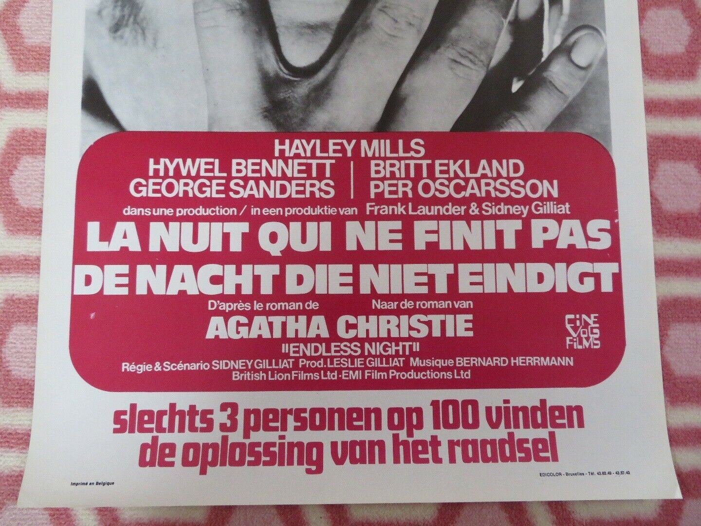 ENDLESS NIGHT BELGIUM (21.5"x14.5") POSTER AGATHA CHRISTIE HAYLE MILLS 1972