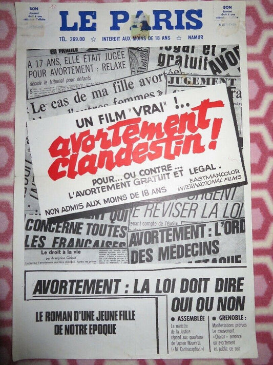 Avortement clandestin! BELGIUM (21"x 14") POSTER Mireille Dargent 1973