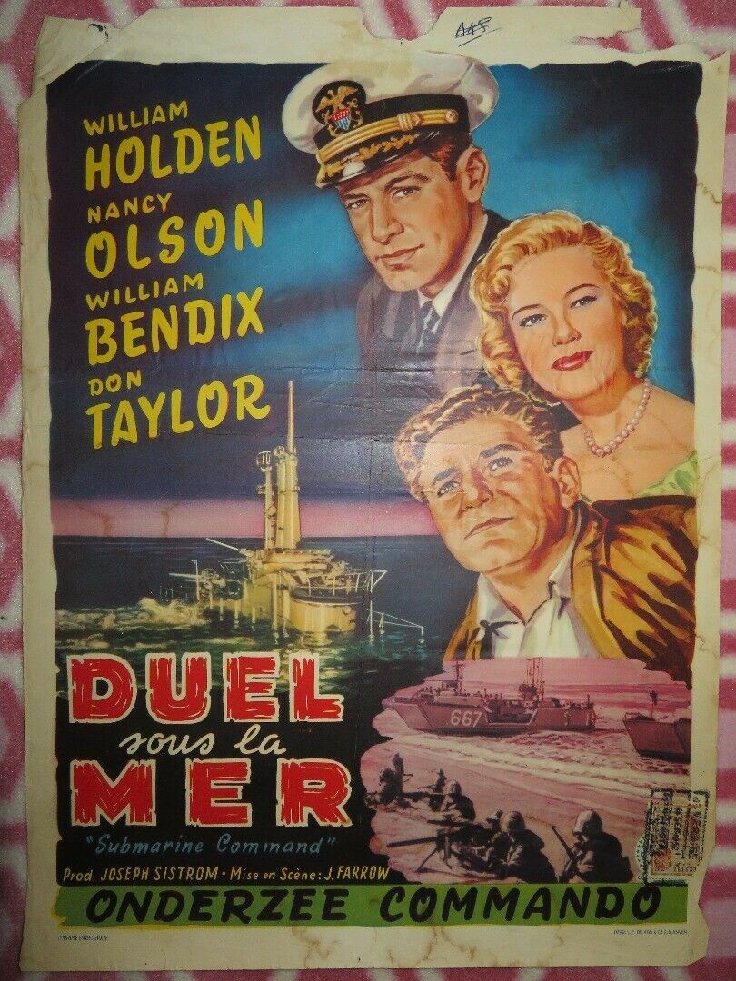 DUEL VOUS LA MER/ SUBMARINE COMMAND BELGIUM (19"x 14") POSTER WILLIAM HOLDEN