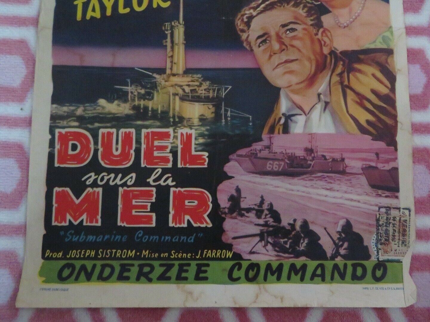 DUEL VOUS LA MER/ SUBMARINE COMMAND BELGIUM (19"x 14") POSTER WILLIAM HOLDEN