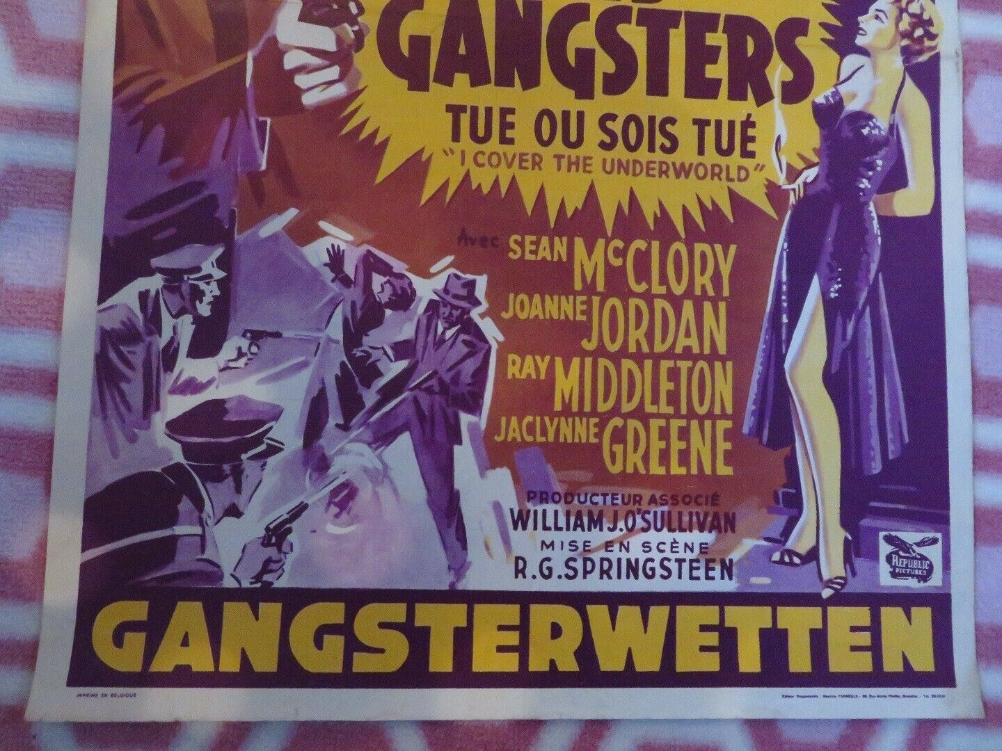 LA  LOI DES GANGSTERS / I COVER THE UNDERWORLD BELGIUM (22"x 14") POSTER 1955