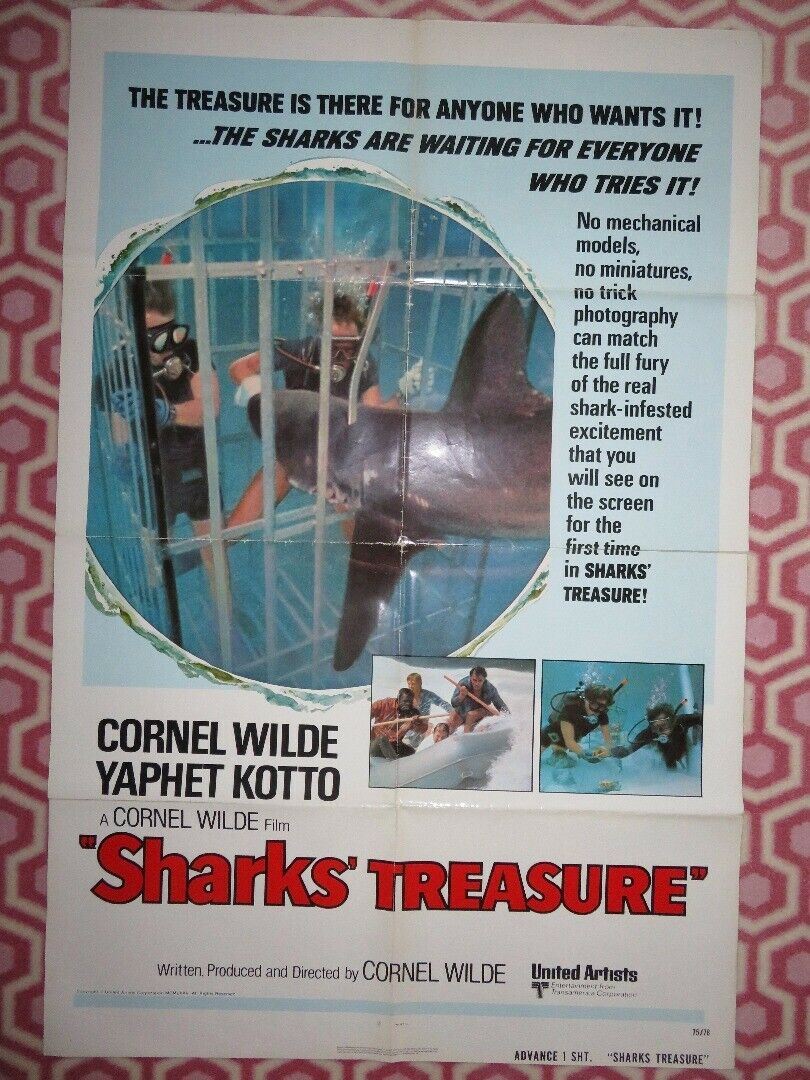 SHARKS' TREASURE ADVANCED US ONE SHEET  POSTER CORNEL WLIDE 1975