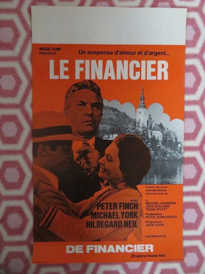 LE FINANCIER/ ENGLAND MADE ME BELGIUM (21.5"x 13") POSTER PETER FINCH 1973