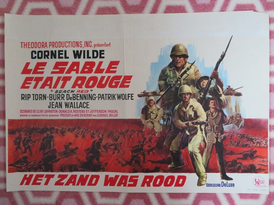 LE  SABLE ETAIT ROUGE / BEACH RED BELGIUM (13.5"x 19") POSTER RIP TORN  1967