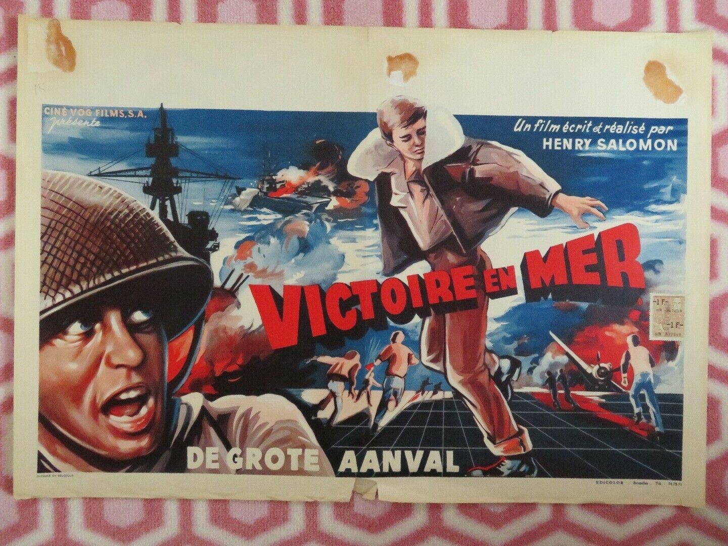 VICTOIRE EN MER/Victory at Sea BELGIUM (15"x 21.5") POSTER 1954