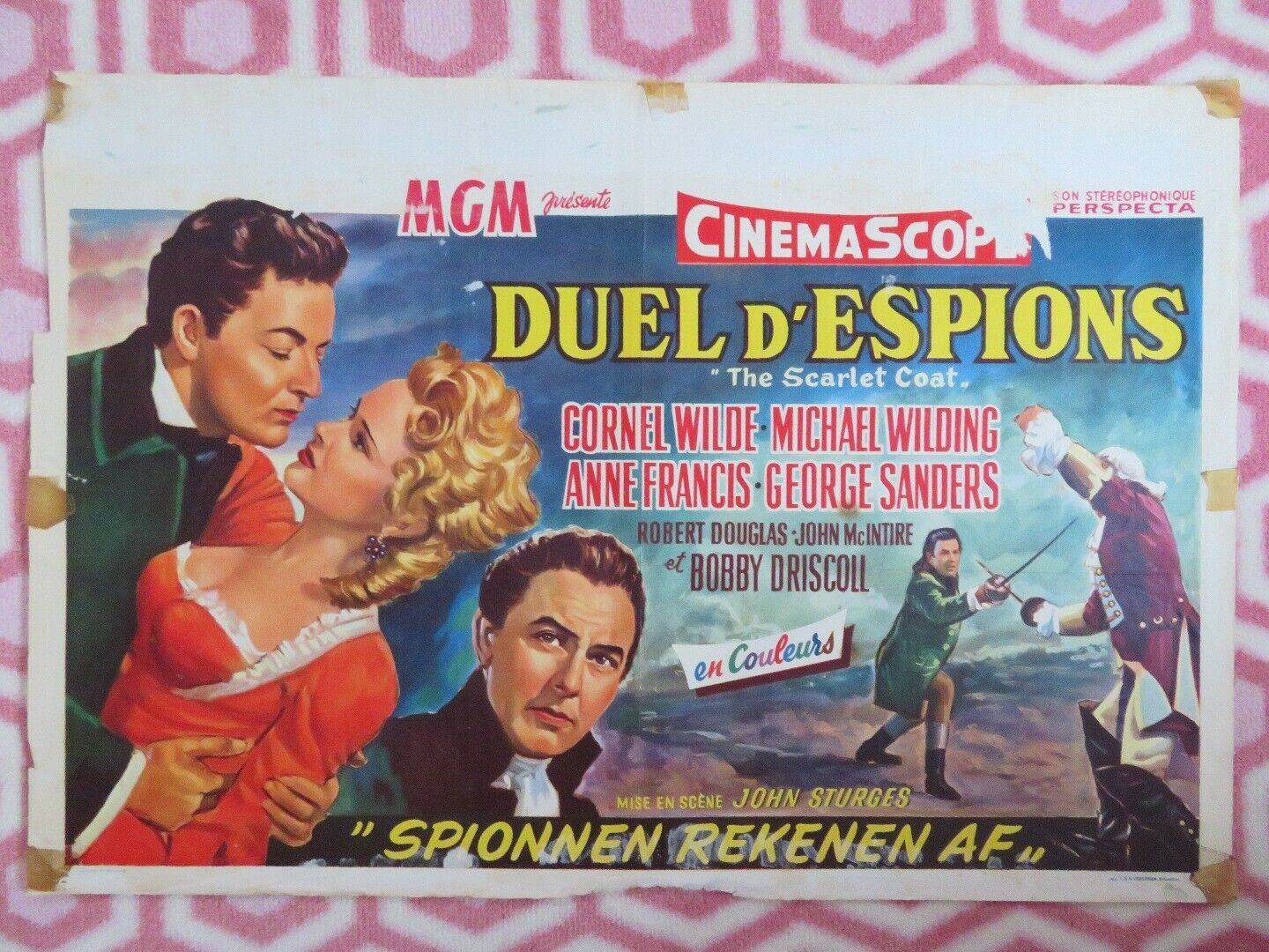 DUEL D'ESPIONS/ THE SCARLET COAT BELGIUM (14.5"x 21.5") POSTER CORNEL WILDE 1955