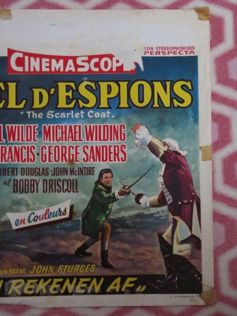 DUEL D'ESPIONS/ THE SCARLET COAT BELGIUM (14.5"x 21.5") POSTER CORNEL WILDE 1955