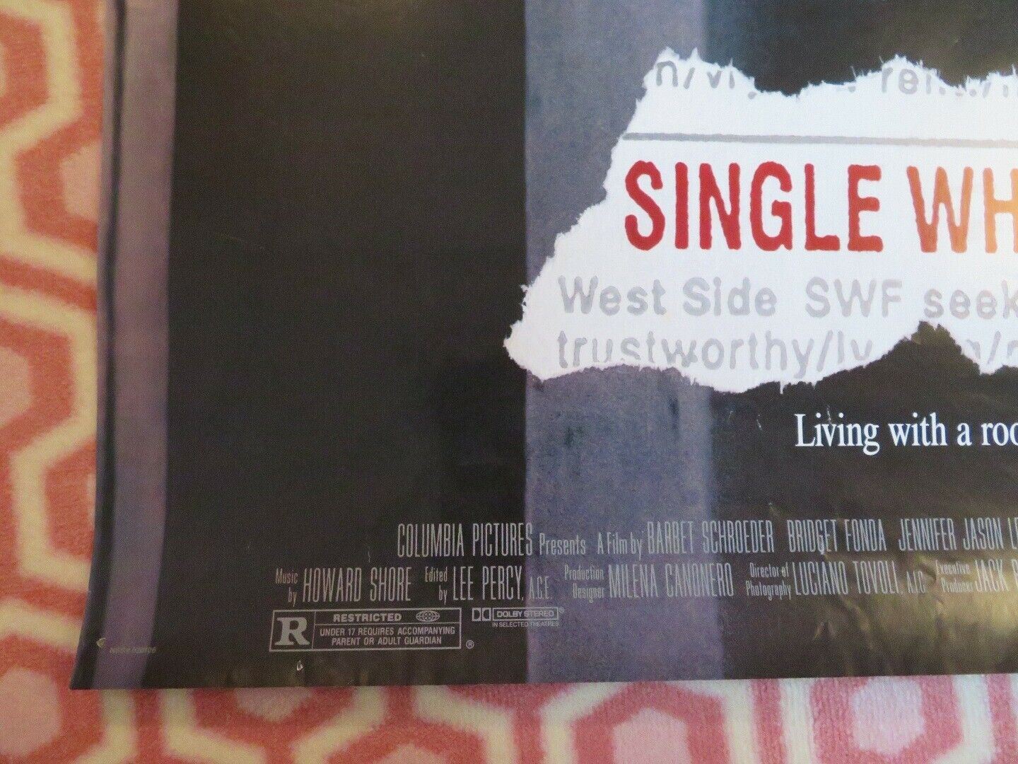 SINGLE WHITE FEMALE US ONE SHEET ROLLED POSTER BRIDGET FONDA 1992