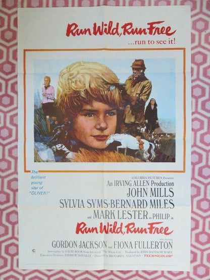 RUN WILD RUN FREE US ONE SHEET POSTER JOHN MILLS 1969