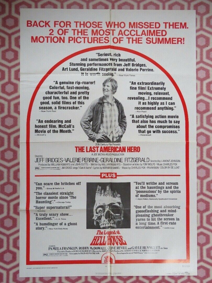 COMBO LAST AMERICAN HERO / LEGEND OF HELL HOUSE US ONE SHEET POSTER JEFF BRIDGES