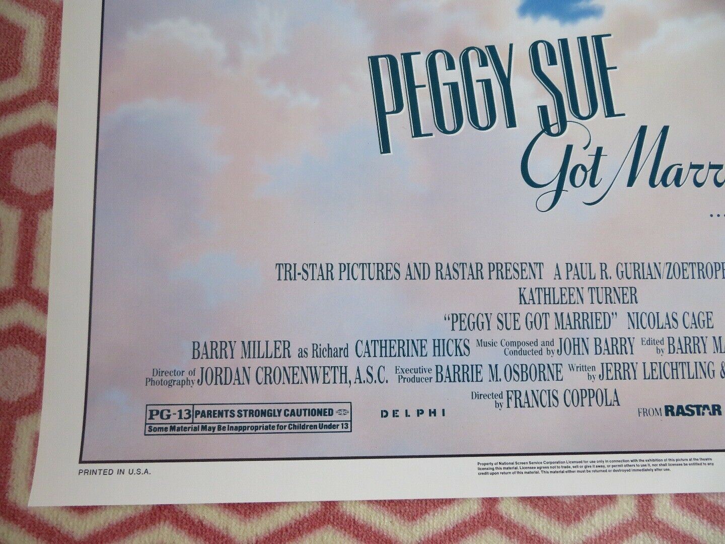 PEGGY SUE GOT MARRIED US ONE SHEET ROLLED POSTER KATHLEEN TURNER  1986