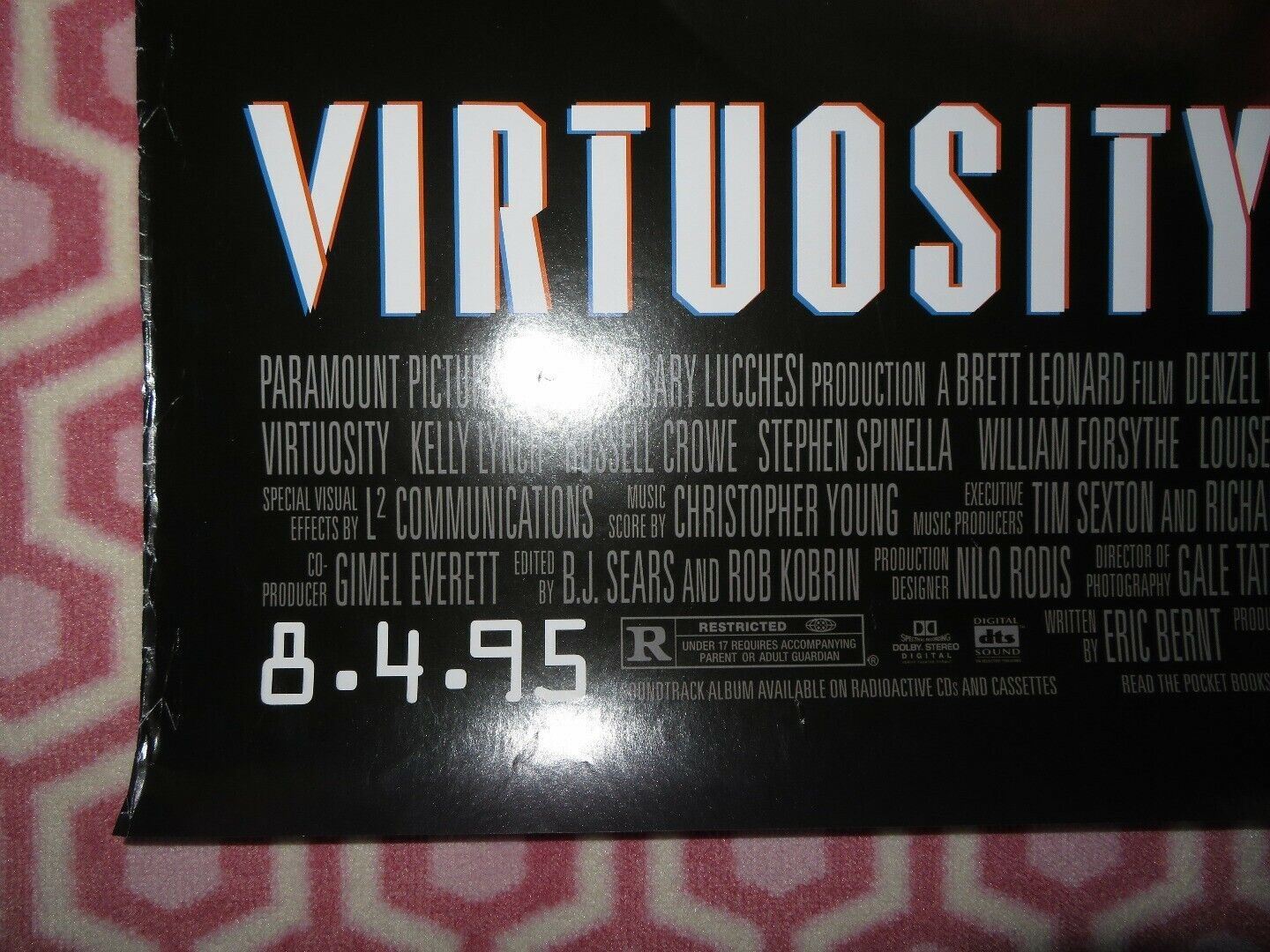 VIRTUOSITY US ONE SHEET ROLLED POSTER DENZEL WASHINGTON 1995