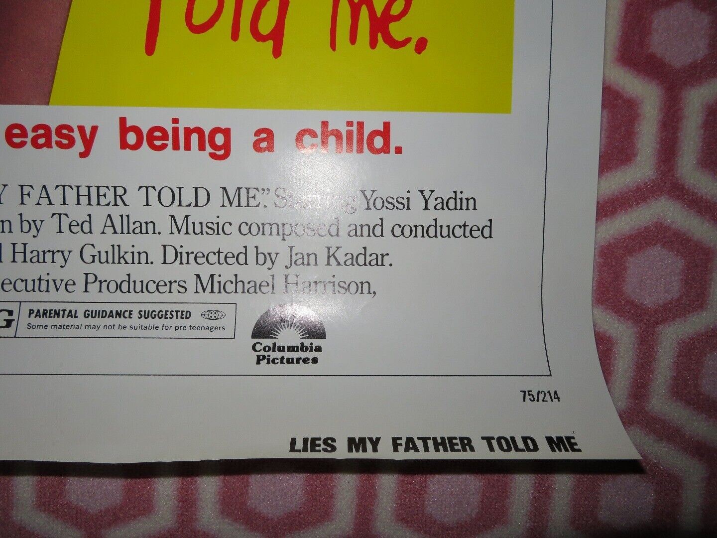 LIES MY FATHER TOLD ME US ONE SHEET ROLLED POSTER YOSSI YADIN  1975